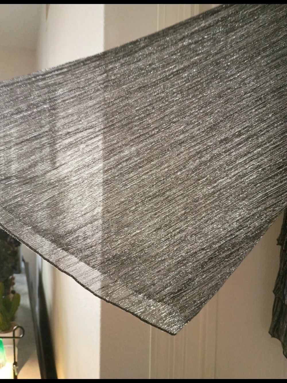 Women's Black and Silver Pleated Long-Sleeve Top - Picture 3 of 4